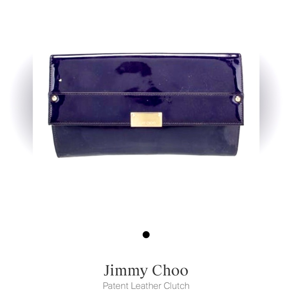 Jimmy Choo Clutch
• Blue Patent Leather
• Gold-Tone Hardware